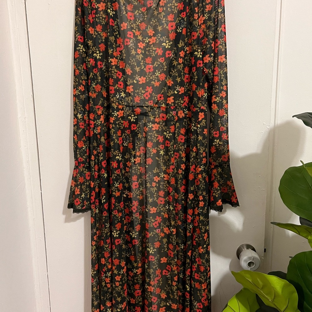 Black Sheer Floral Maxi Dress with Red Flowers - Picture 2 of 7